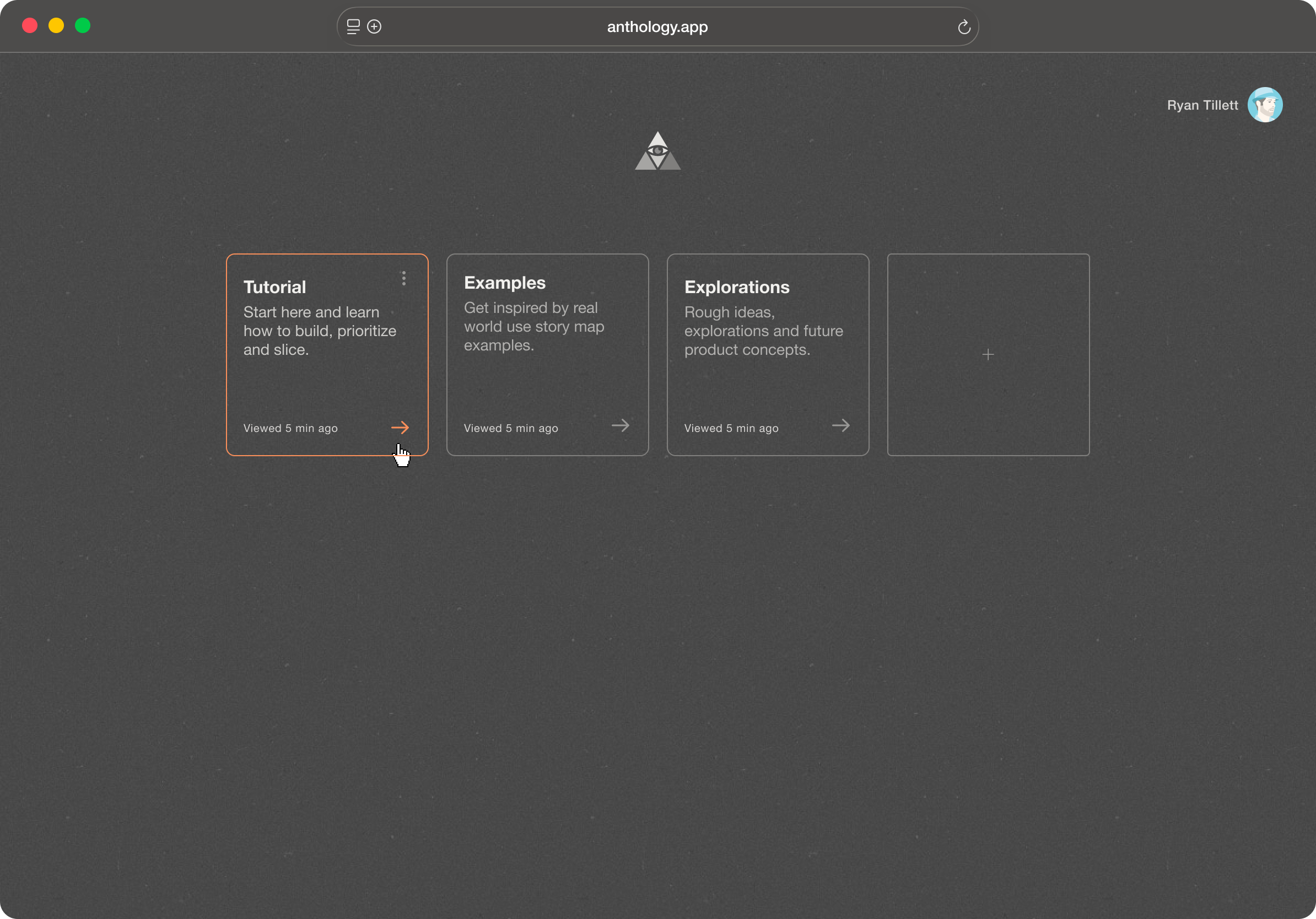 Anthology.app screenshot showing product planning structure
